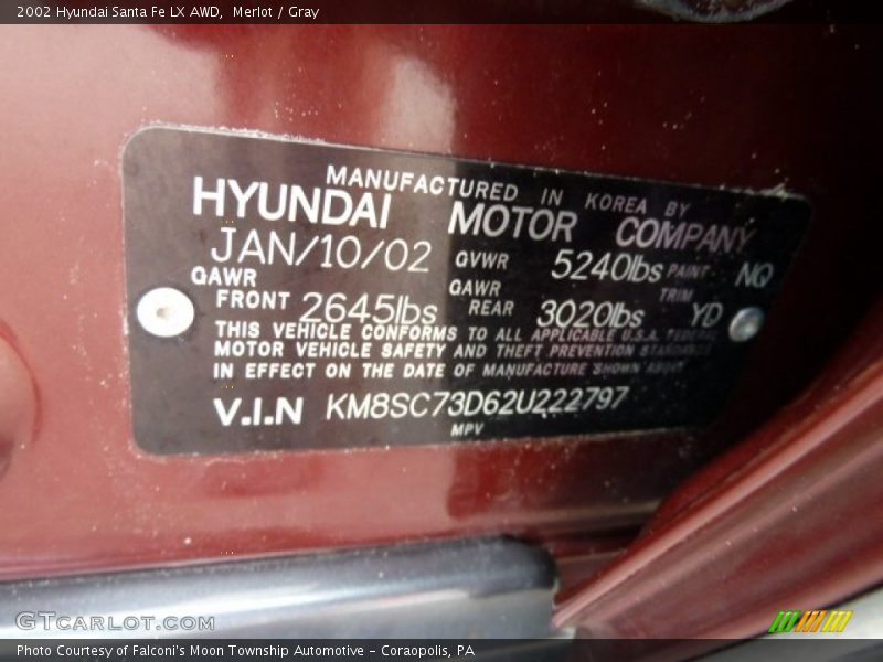 Merlot / Gray 2002 Hyundai Santa Fe LX AWD