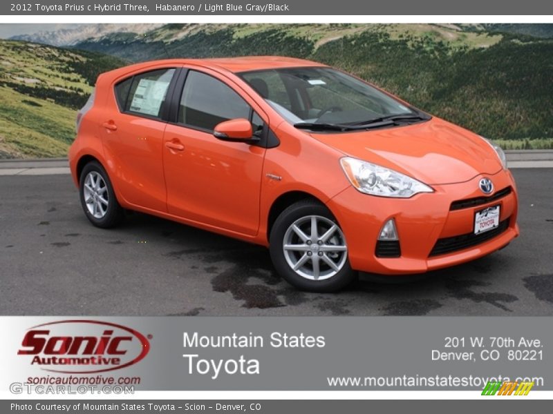 Habanero / Light Blue Gray/Black 2012 Toyota Prius c Hybrid Three