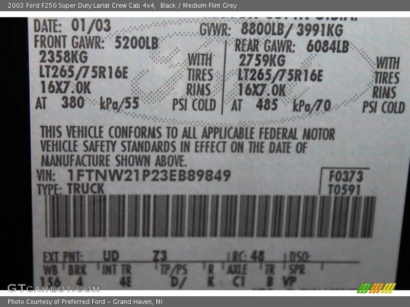 Black / Medium Flint Grey 2003 Ford F250 Super Duty Lariat Crew Cab 4x4