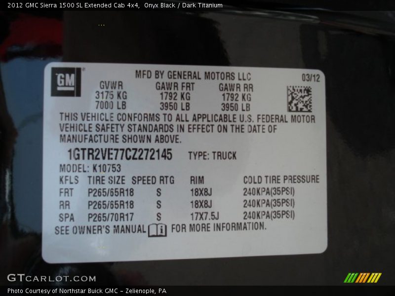 Onyx Black / Dark Titanium 2012 GMC Sierra 1500 SL Extended Cab 4x4