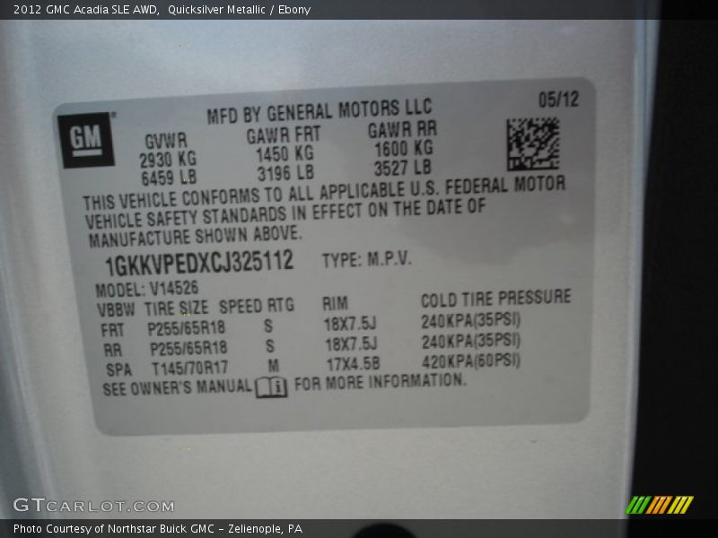 Quicksilver Metallic / Ebony 2012 GMC Acadia SLE AWD