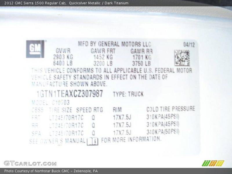 Quicksilver Metallic / Dark Titanium 2012 GMC Sierra 1500 Regular Cab