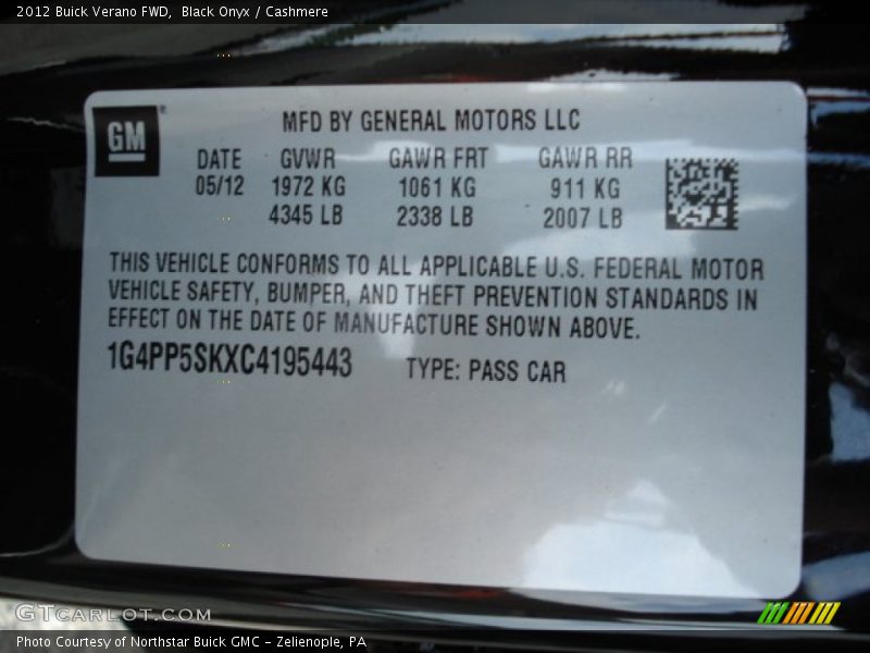 Black Onyx / Cashmere 2012 Buick Verano FWD