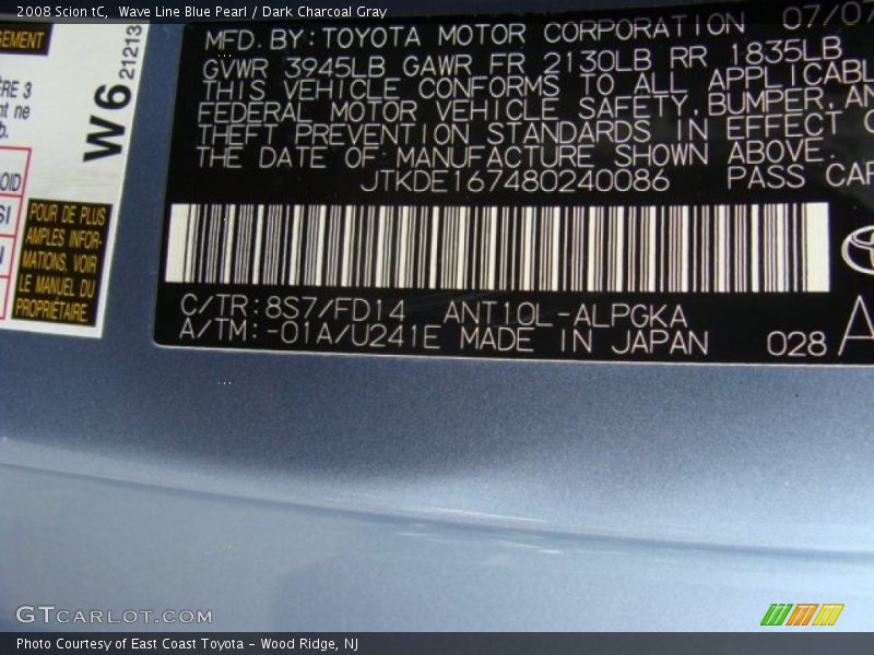 Wave Line Blue Pearl / Dark Charcoal Gray 2008 Scion tC