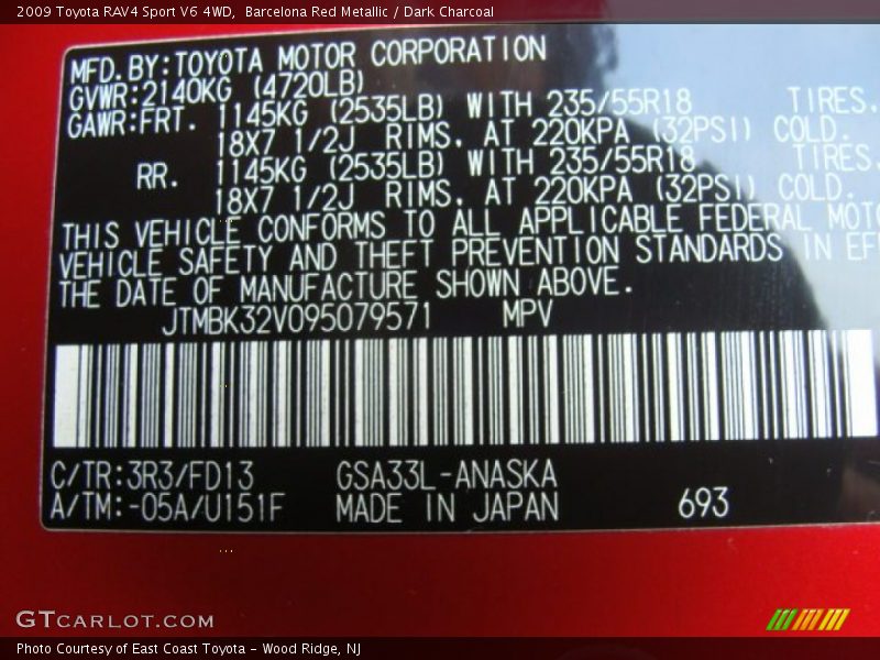 Barcelona Red Metallic / Dark Charcoal 2009 Toyota RAV4 Sport V6 4WD