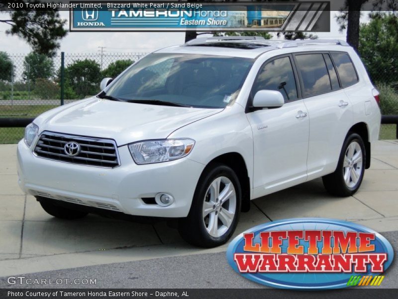 Blizzard White Pearl / Sand Beige 2010 Toyota Highlander Limited