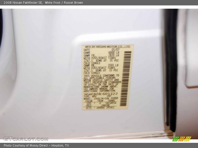 White Frost / Russet Brown 2008 Nissan Pathfinder SE