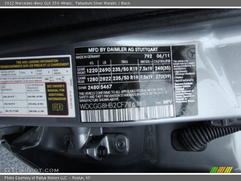 2012 GLK 350 4Matic Palladium Silver Metallic Color Code 792