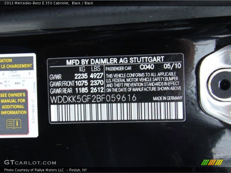 2011 E 350 Cabriolet Black Color Code 040