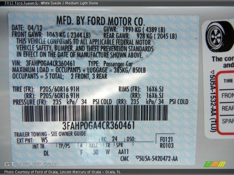 White Suede / Medium Light Stone 2012 Ford Fusion S