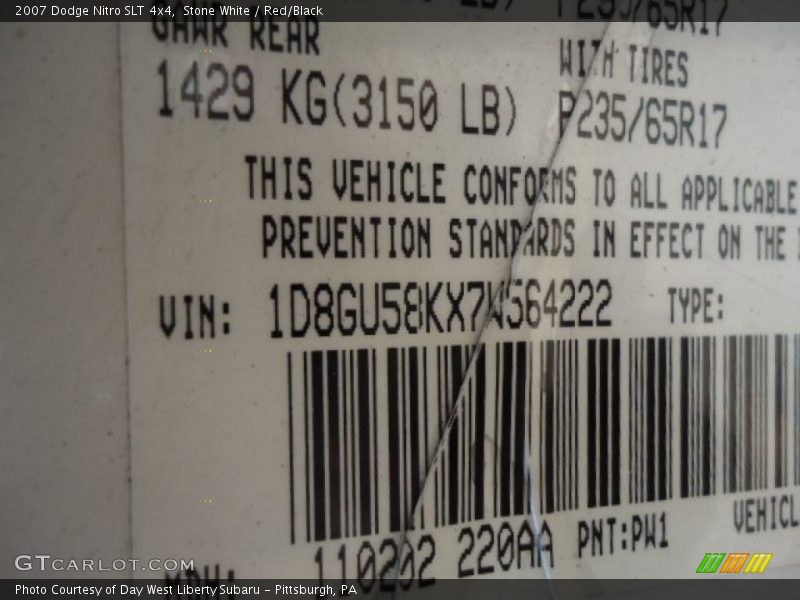 Stone White / Red/Black 2007 Dodge Nitro SLT 4x4