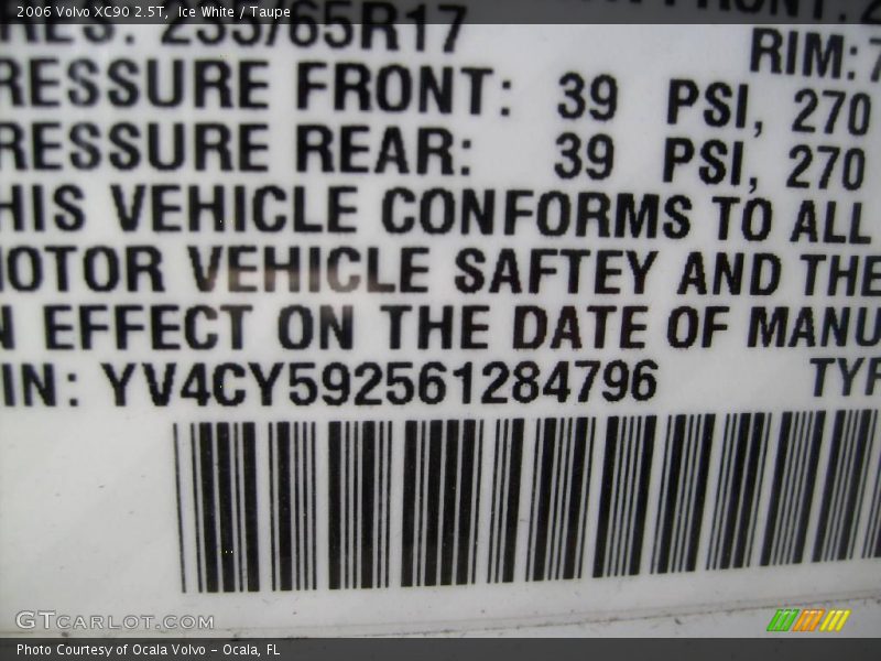 Ice White / Taupe 2006 Volvo XC90 2.5T