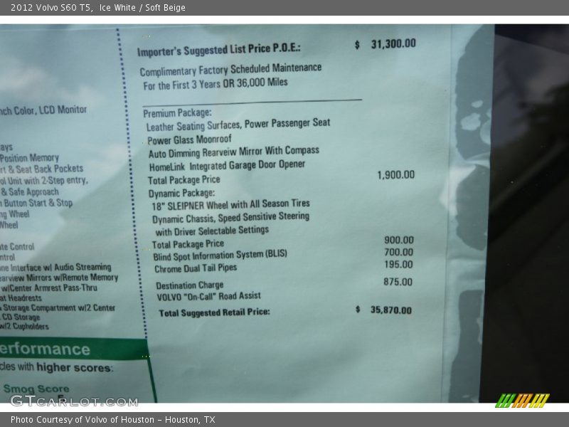 Ice White / Soft Beige 2012 Volvo S60 T5