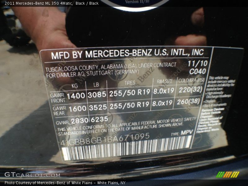 Black / Black 2011 Mercedes-Benz ML 350 4Matic