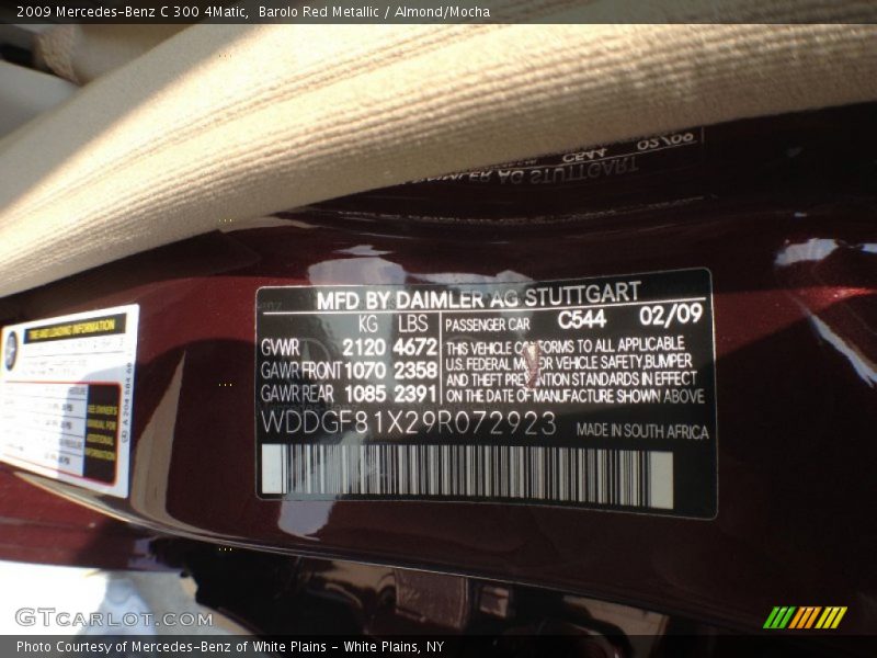 2009 C 300 4Matic Barolo Red Metallic Color Code 544