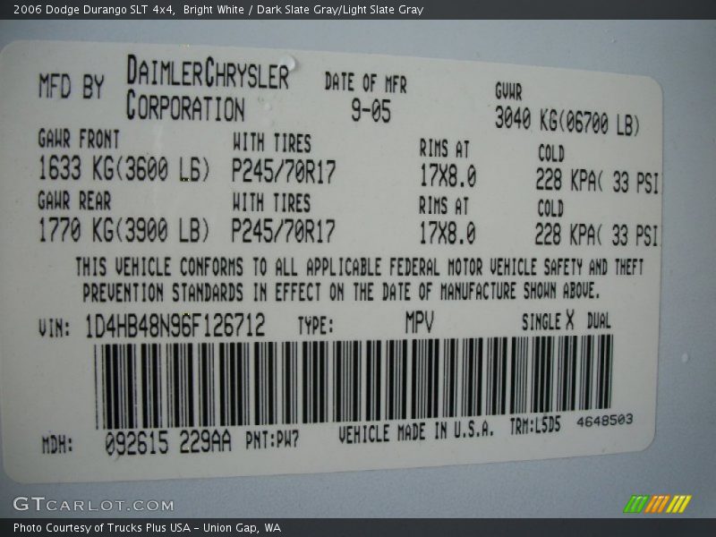 Bright White / Dark Slate Gray/Light Slate Gray 2006 Dodge Durango SLT 4x4