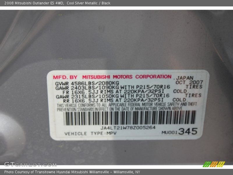 Cool Silver Metallic / Black 2008 Mitsubishi Outlander ES 4WD