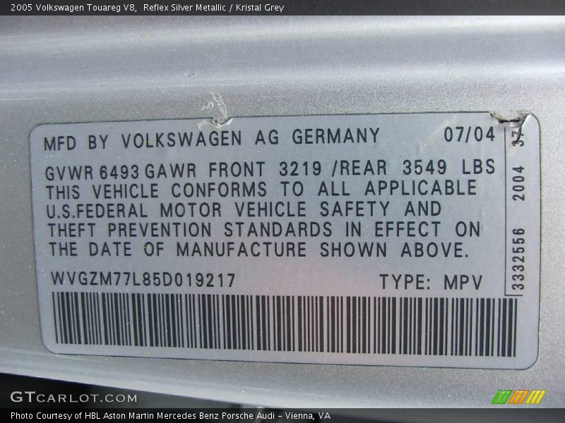 Reflex Silver Metallic / Kristal Grey 2005 Volkswagen Touareg V8