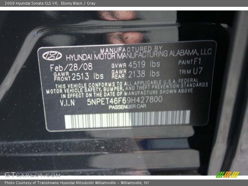 Ebony Black / Gray 2009 Hyundai Sonata GLS V6