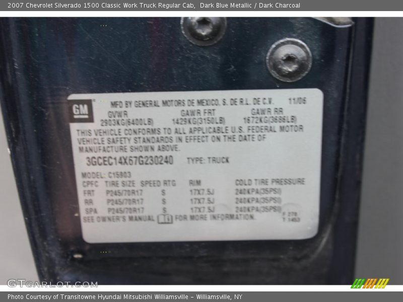 Dark Blue Metallic / Dark Charcoal 2007 Chevrolet Silverado 1500 Classic Work Truck Regular Cab