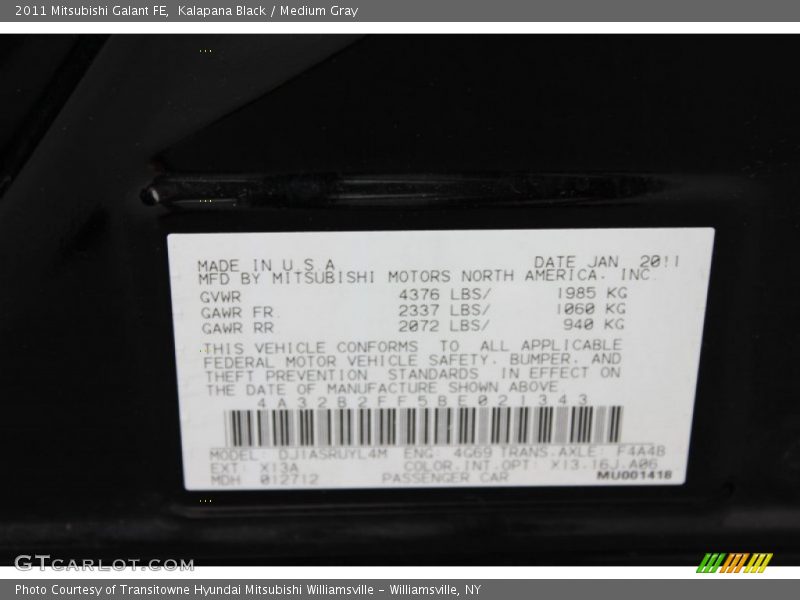Kalapana Black / Medium Gray 2011 Mitsubishi Galant FE