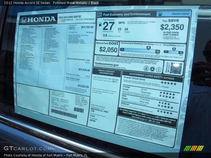 Polished Metal Metallic / Black 2012 Honda Accord SE Sedan