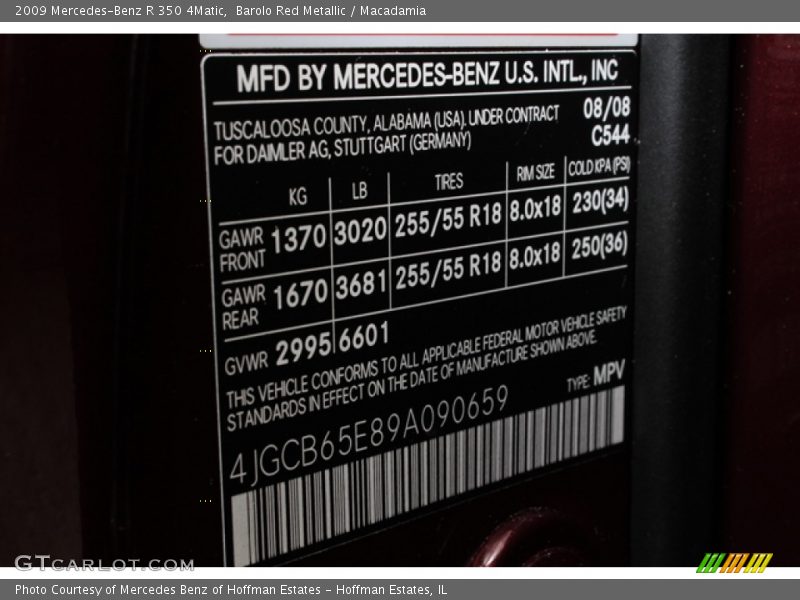Barolo Red Metallic / Macadamia 2009 Mercedes-Benz R 350 4Matic