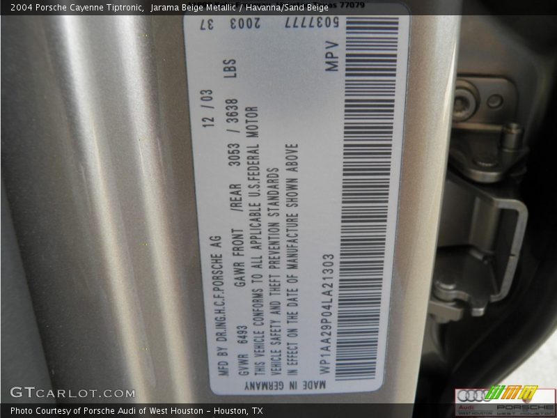 Jarama Beige Metallic / Havanna/Sand Beige 2004 Porsche Cayenne Tiptronic