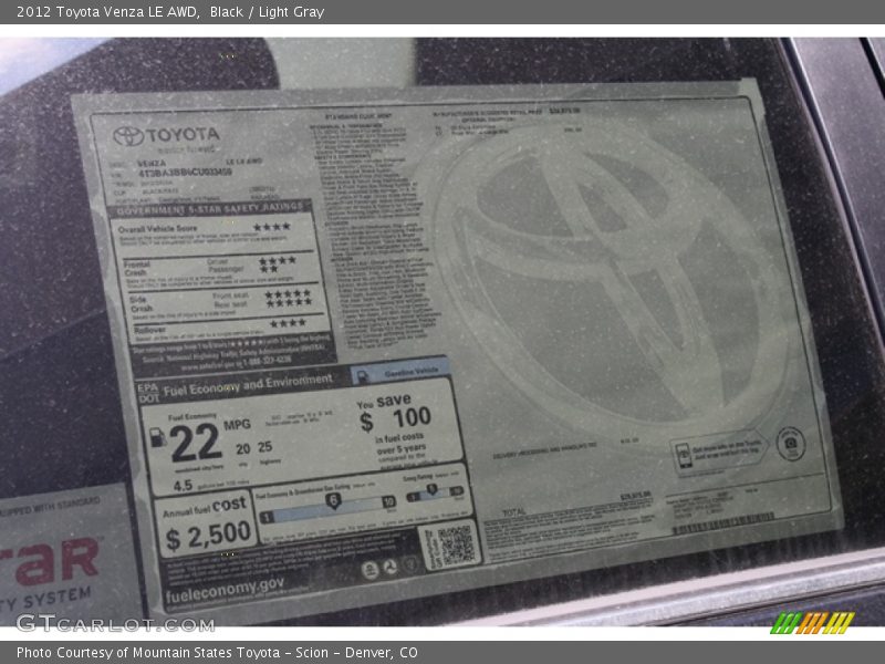 Black / Light Gray 2012 Toyota Venza LE AWD