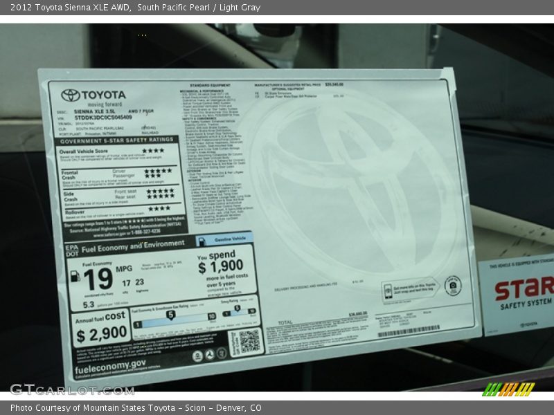 South Pacific Pearl / Light Gray 2012 Toyota Sienna XLE AWD