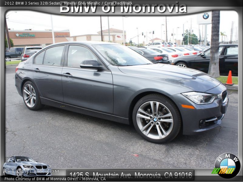 Mineral Grey Metallic / Coral Red/Black 2012 BMW 3 Series 328i Sedan