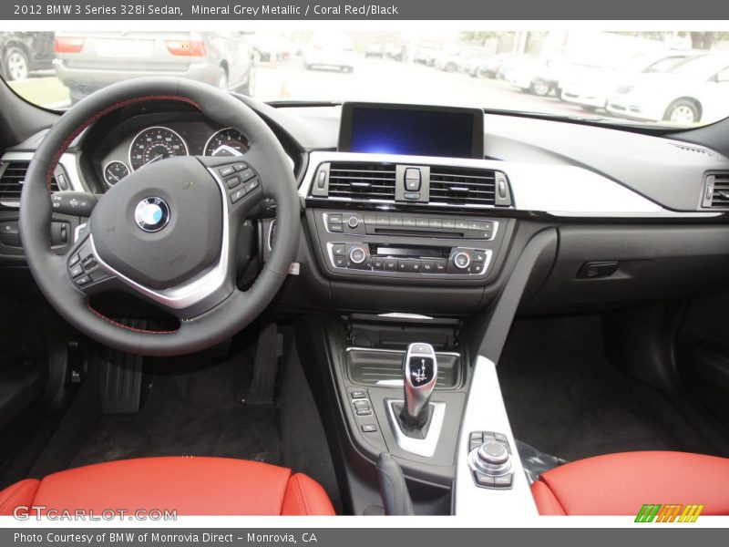 Mineral Grey Metallic / Coral Red/Black 2012 BMW 3 Series 328i Sedan