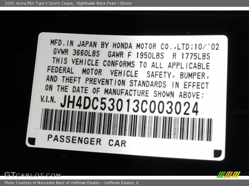 Nighthawk Black Pearl / Ebony 2003 Acura RSX Type S Sports Coupe