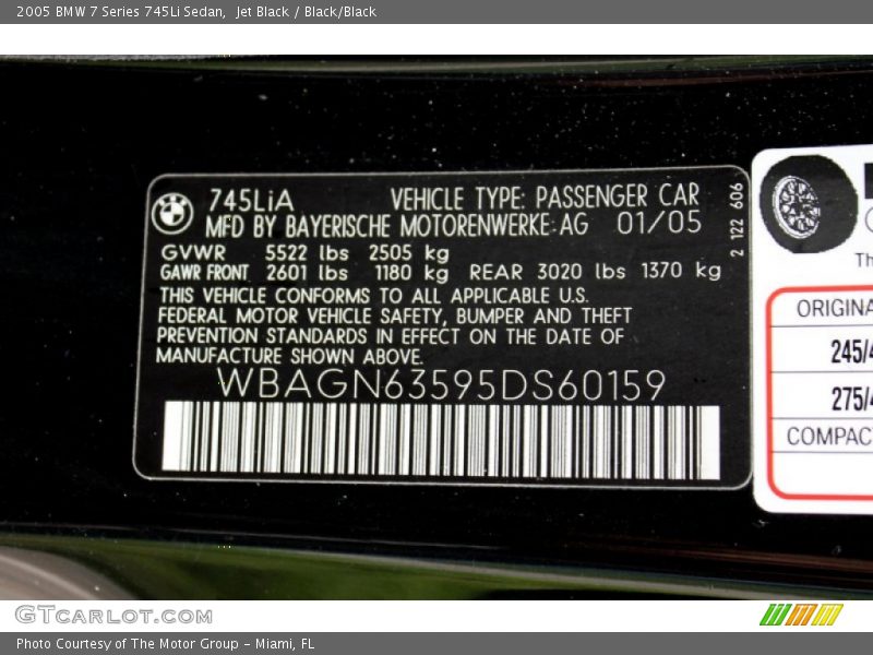 Jet Black / Black/Black 2005 BMW 7 Series 745Li Sedan