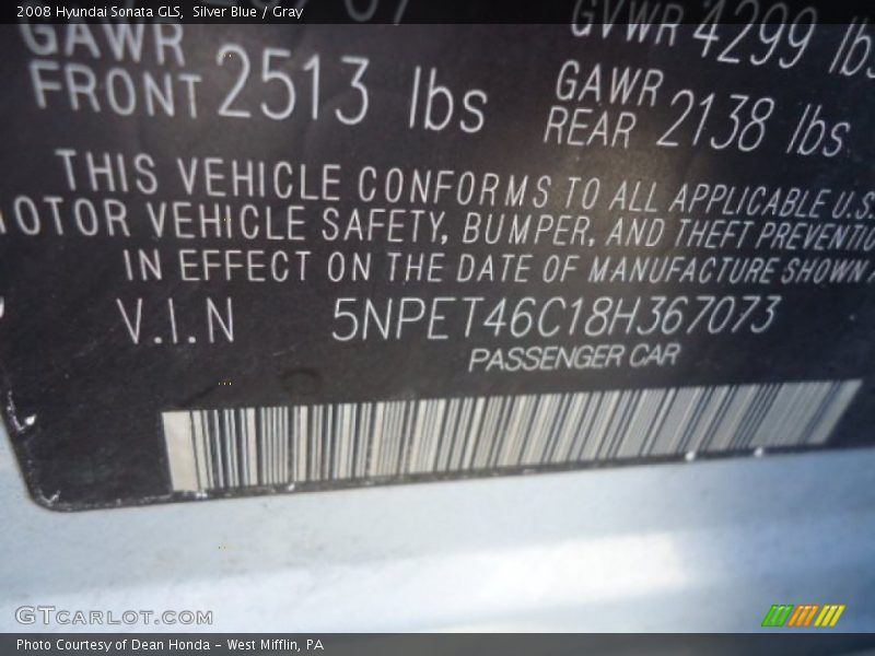 Silver Blue / Gray 2008 Hyundai Sonata GLS