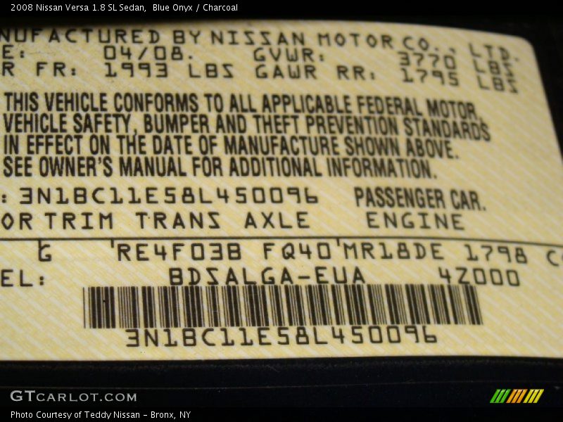 Blue Onyx / Charcoal 2008 Nissan Versa 1.8 SL Sedan