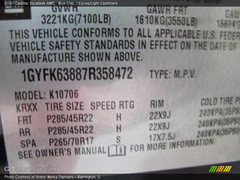 Blue Chip / Cocoa/Light Cashmere 2007 Cadillac Escalade AWD