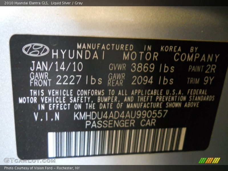 Liquid Silver / Gray 2010 Hyundai Elantra GLS