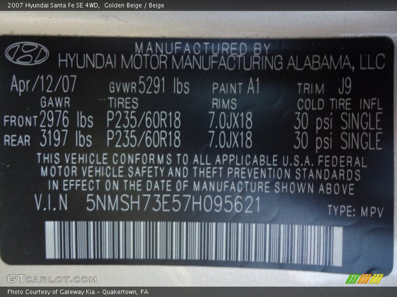 Golden Beige / Beige 2007 Hyundai Santa Fe SE 4WD