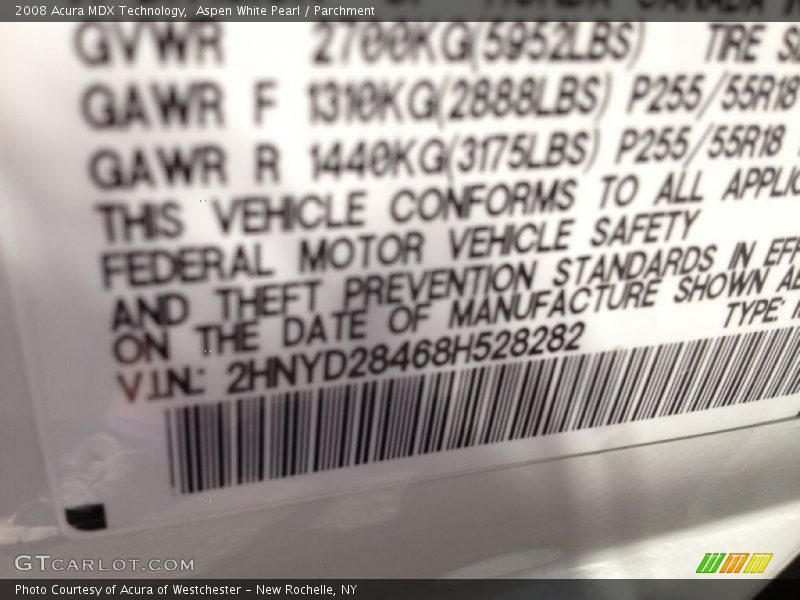 Aspen White Pearl / Parchment 2008 Acura MDX Technology