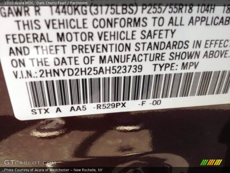 Dark Cherry Pearl / Parchment 2010 Acura MDX