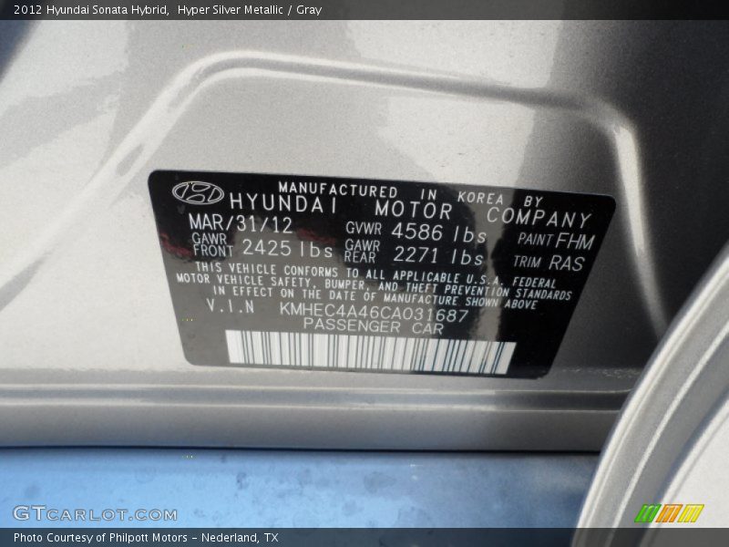 Hyper Silver Metallic / Gray 2012 Hyundai Sonata Hybrid