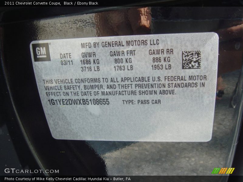 Black / Ebony Black 2011 Chevrolet Corvette Coupe