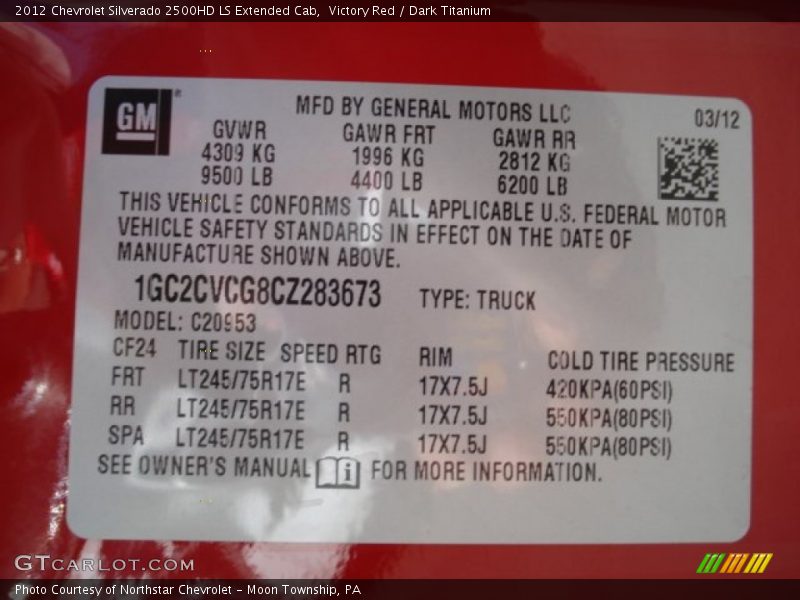 Victory Red / Dark Titanium 2012 Chevrolet Silverado 2500HD LS Extended Cab