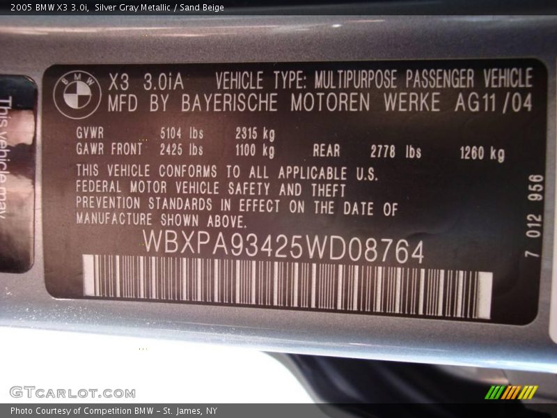 Silver Gray Metallic / Sand Beige 2005 BMW X3 3.0i