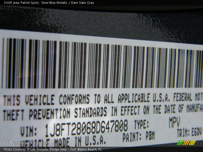 Steel Blue Metallic / Dark Slate Gray 2008 Jeep Patriot Sport