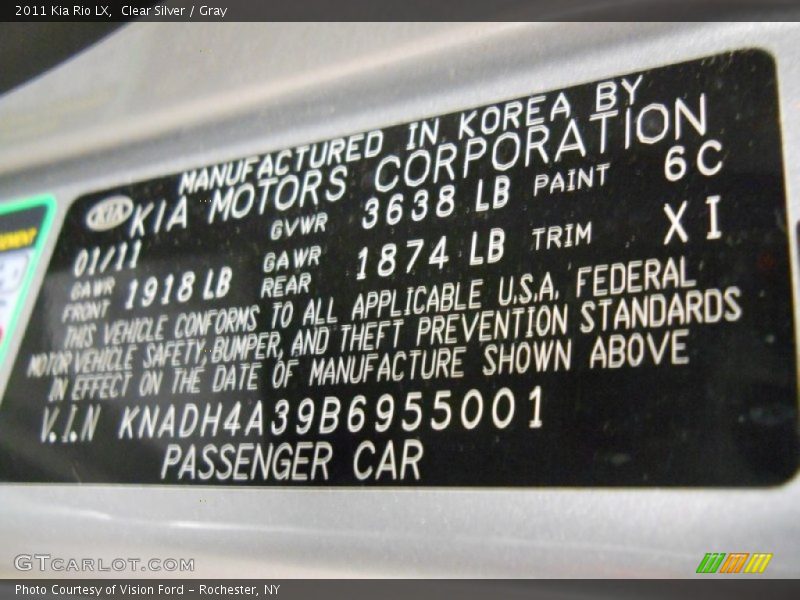 2011 Rio LX Clear Silver Color Code 6C