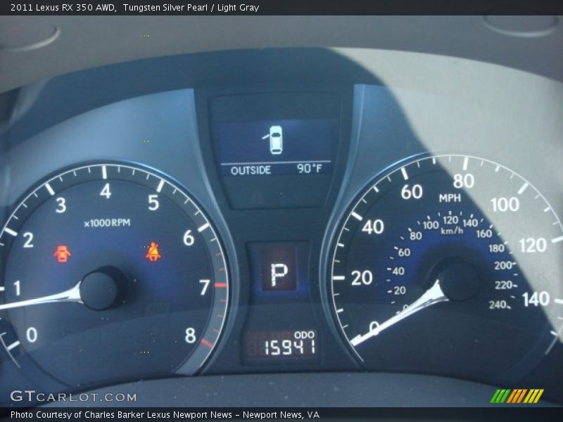 Tungsten Silver Pearl / Light Gray 2011 Lexus RX 350 AWD
