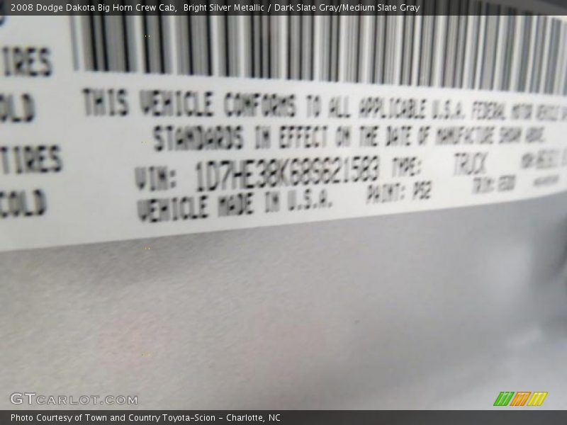 Bright Silver Metallic / Dark Slate Gray/Medium Slate Gray 2008 Dodge Dakota Big Horn Crew Cab