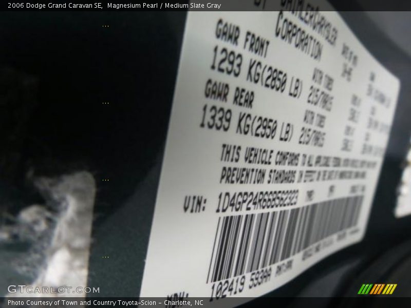Magnesium Pearl / Medium Slate Gray 2006 Dodge Grand Caravan SE
